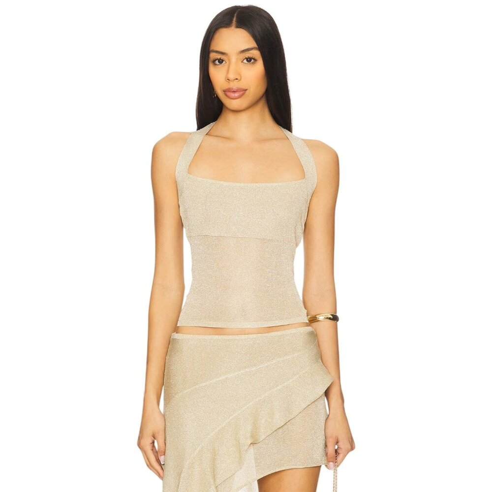 LIONESS Palisades Halter in Oyster XLarge New Womens Knit Gold Top